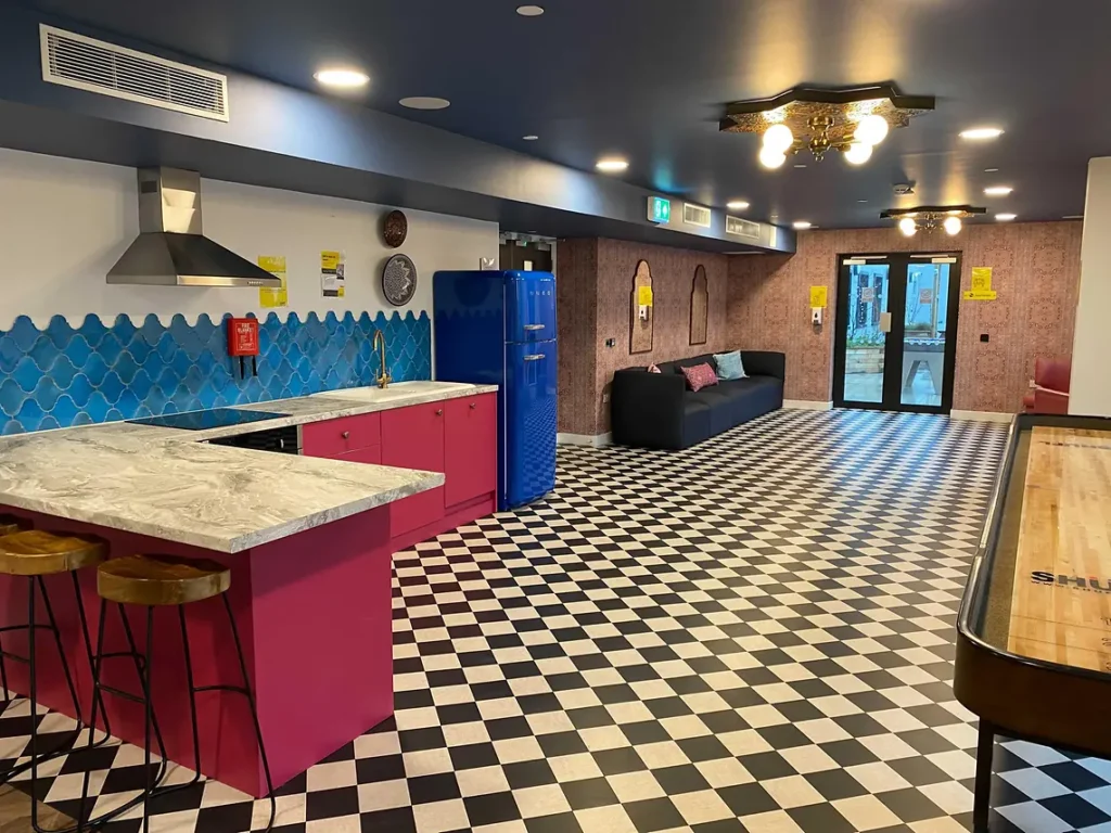 Bailey Point Common Room Sample: Student accommodation, modern student halls, Bournemouth, South Coast UK, International Students